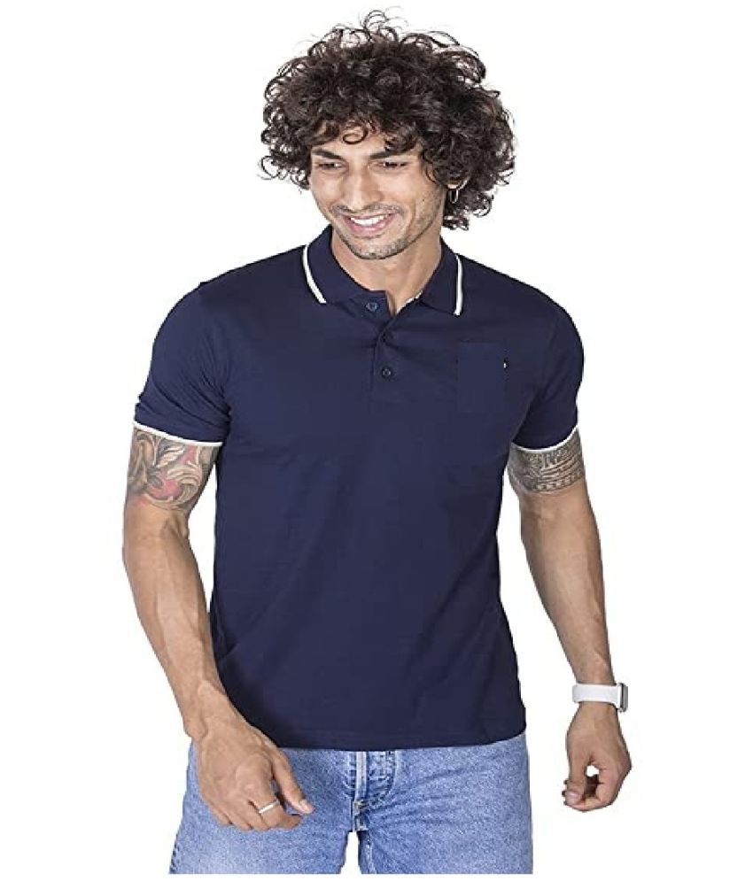     			croon Cotton Blend Regular Fit Solid Half Sleeves Men's Polo T Shirt - Navy Blue ( Pack of 1 )