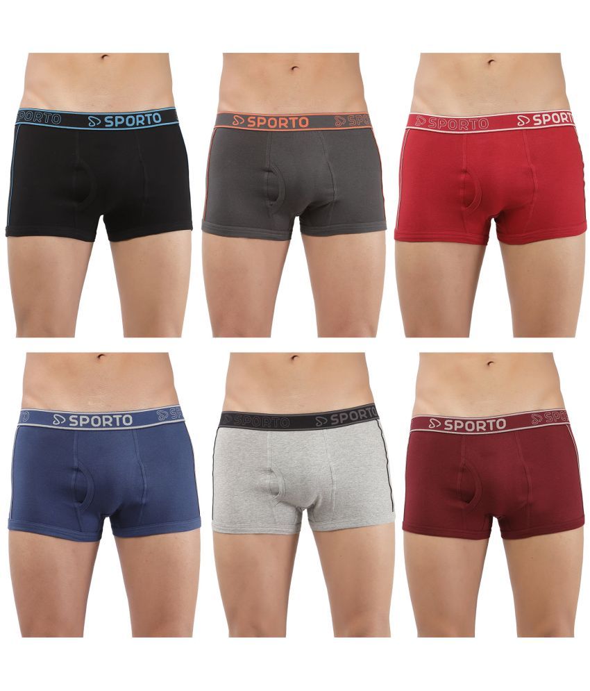     			SPORTO Multicolor Cotton Men's Trunks ( Pack of 6 )