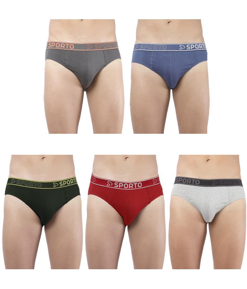     			SPORTO Multicolor Cotton Men's Briefs ( Pack of 5 )