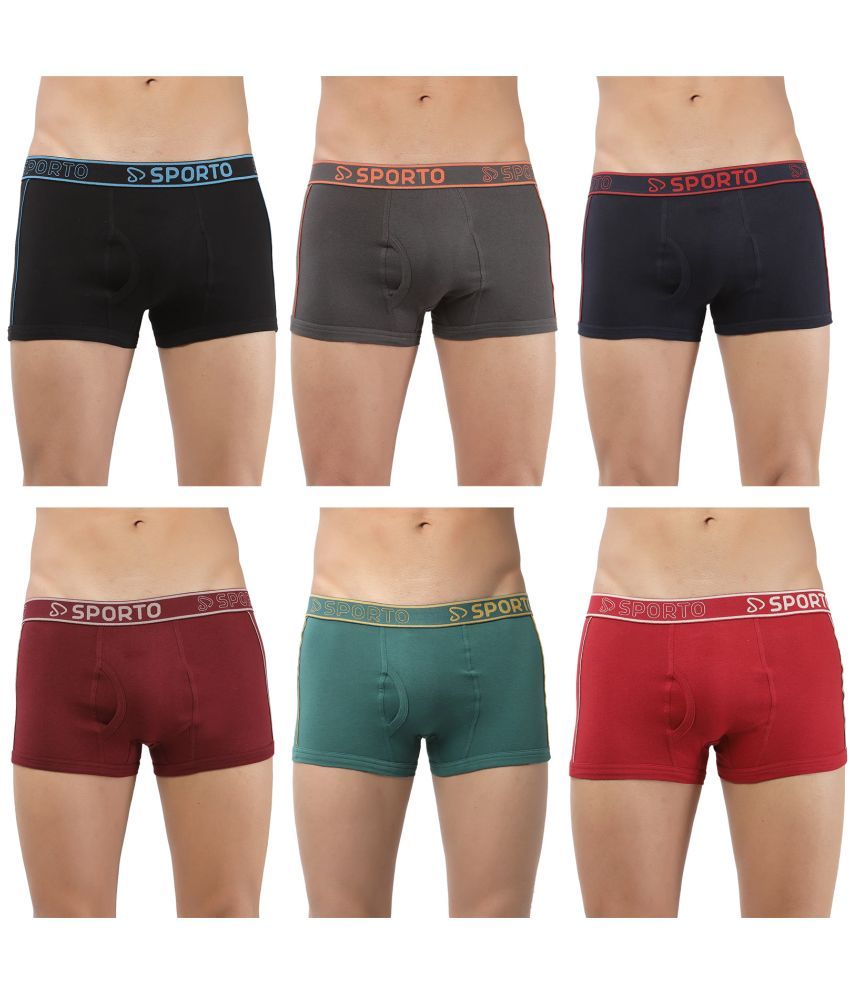     			SPORTO Multicolor Cotton Men's Trunks ( Pack of 6 )