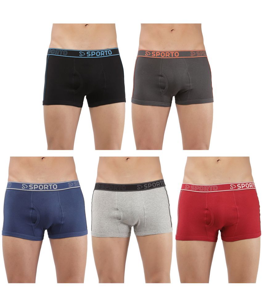     			SPORTO Multicolor Cotton Men's Trunks ( Pack of 5 )