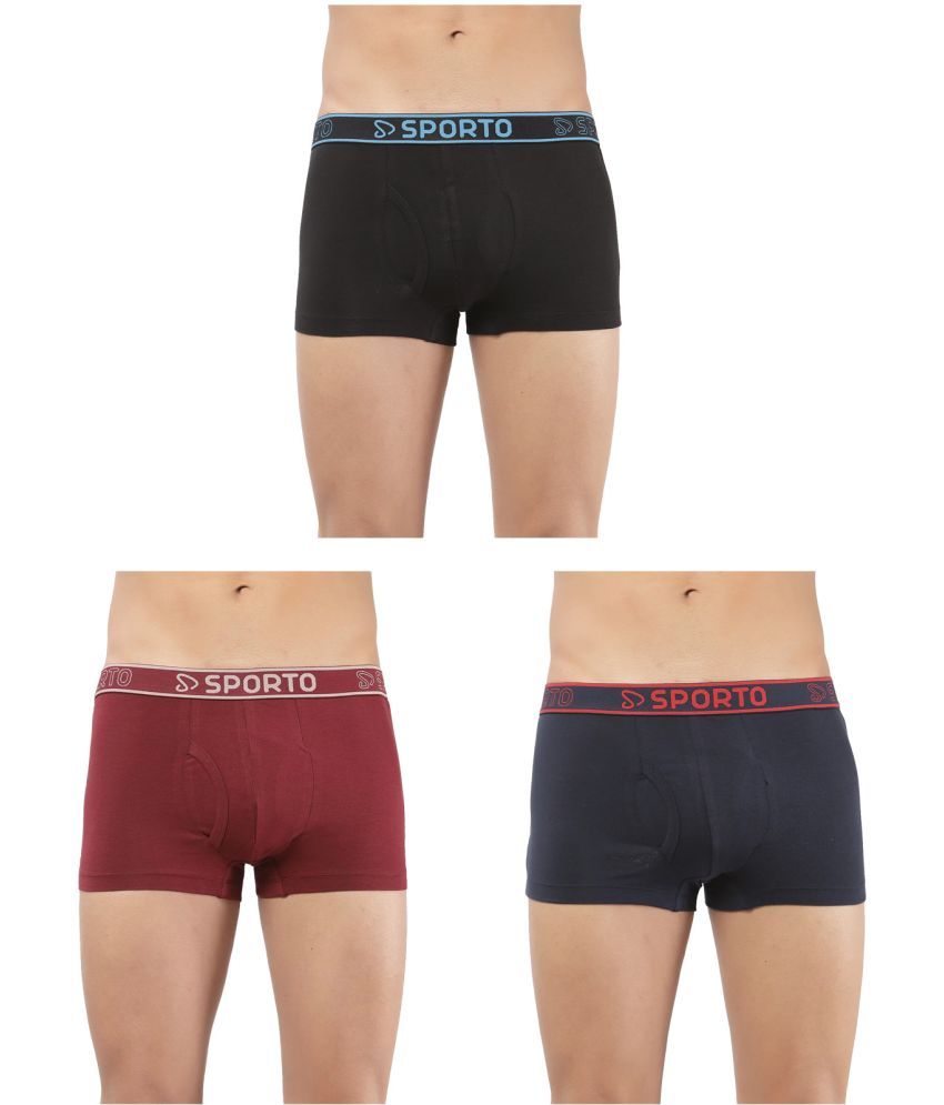     			SPORTO Multicolor Cotton Men's Trunks ( Pack of 3 )