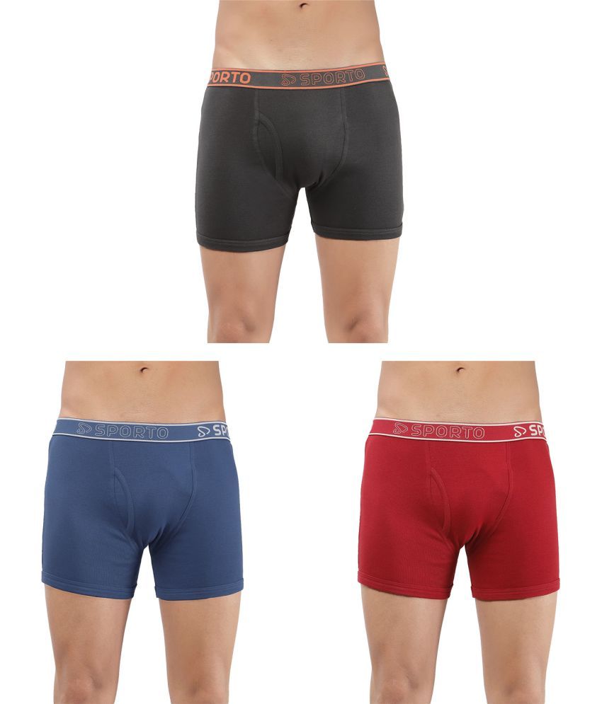     			SPORTO Multicolor Cotton Men's Trunks ( Pack of 3 )