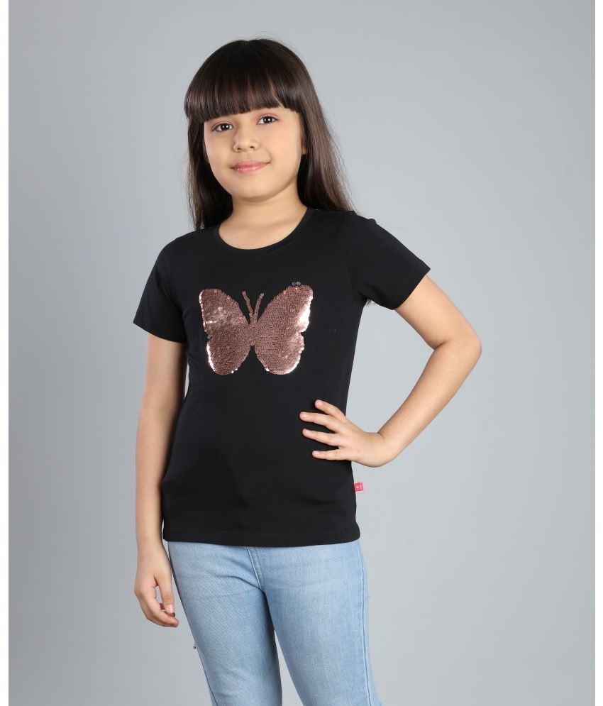     			3PIN Black Cotton Girls T-Shirt ( Pack of 1 )