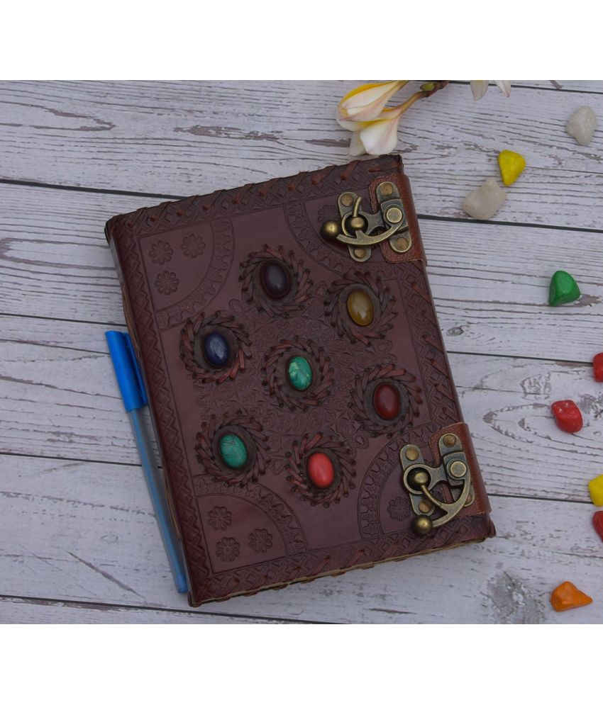     			7 Chakras leather emboss with 2 lock 8 x6 inches A5 Diary un-ruled 240 Pages (Brown)