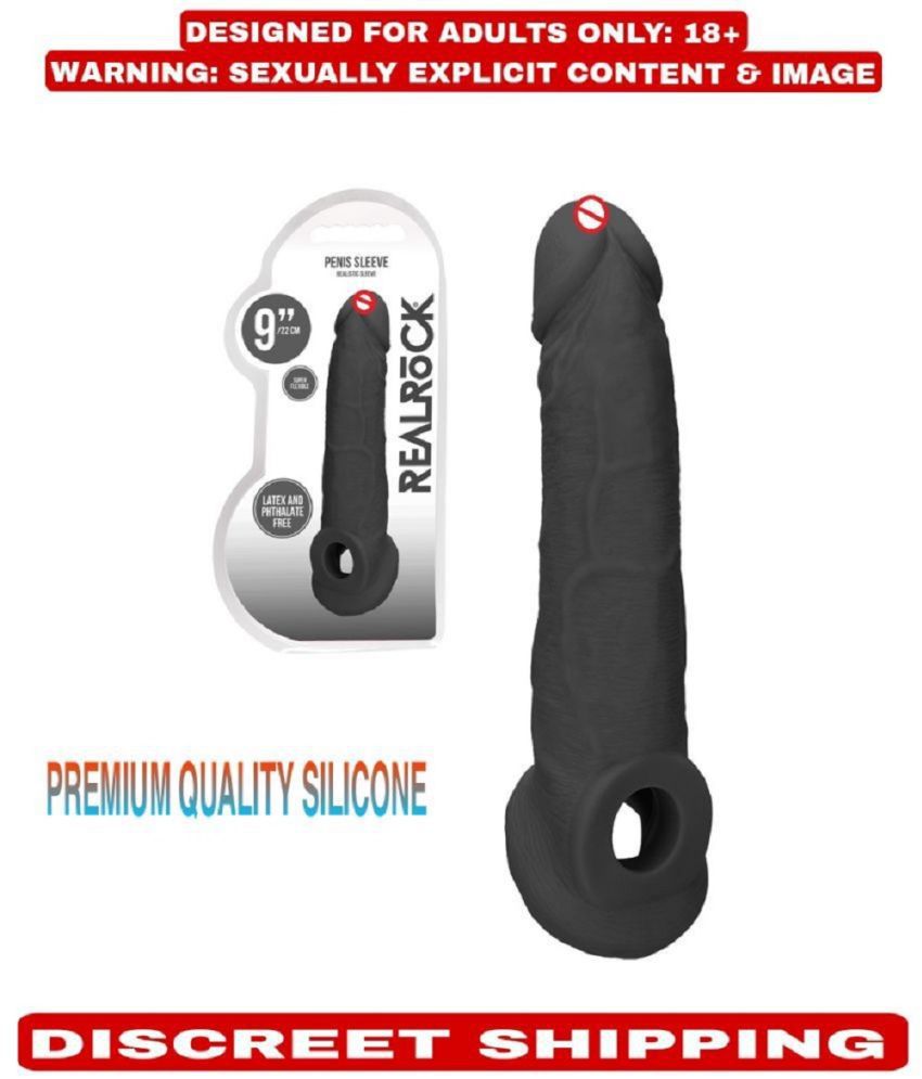     			9 inch Double Hole Jumbo Black  Penis Sleeve With 2 Inch Length Extension And 1cm Girth Increase By  KamYog