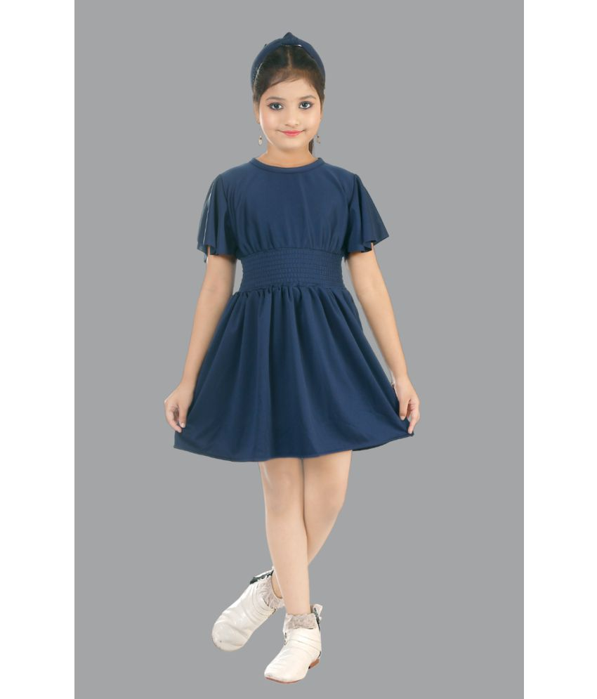     			Coxxup Crepe Fit And Flare Dress For Girls ( Pack of 1 , Navy Blue )