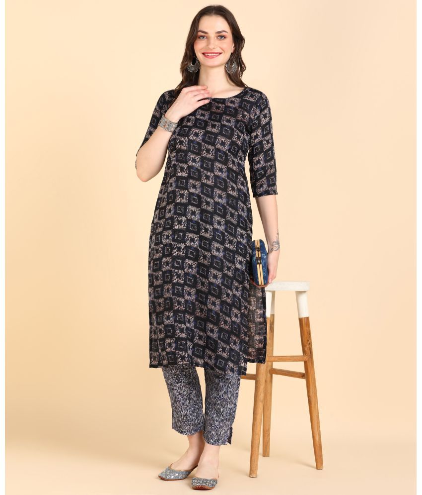     			DSK STUDIO Cotton Blend Printed Kurti With Pants Women's Stitched Salwar Suit - Navy Blue ( Pack of 1 )