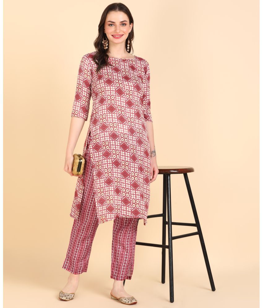     			DSK STUDIO Cotton Blend Printed Kurti With Pants Women's Stitched Salwar Suit - Pink ( Pack of 1 )