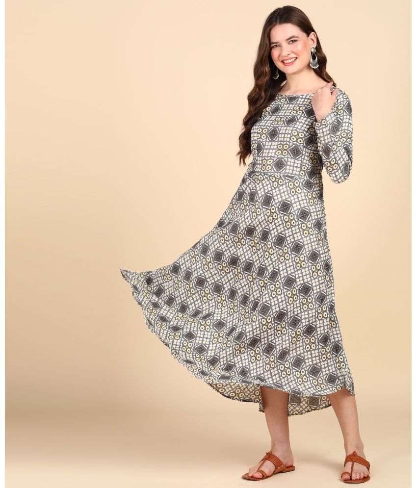     			DSK STUDIO Cotton Blend Printed A-line Women's Kurti - Grey ( Pack of 1 )