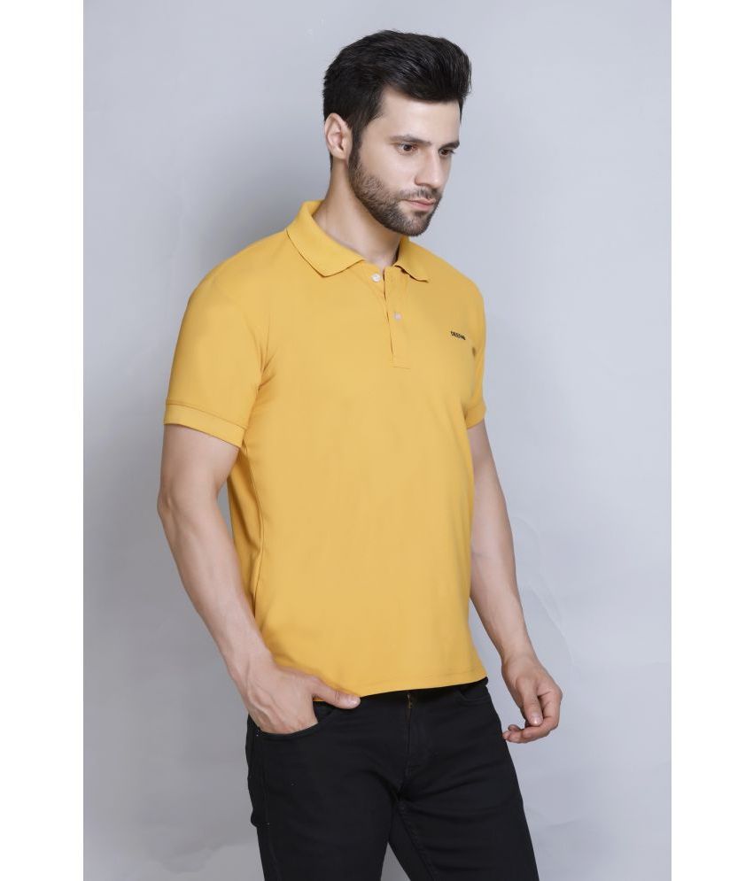     			DeeFab Cotton Blend Regular Fit Solid Half Sleeves Men's Polo T Shirt - Yellow ( Pack of 1 )