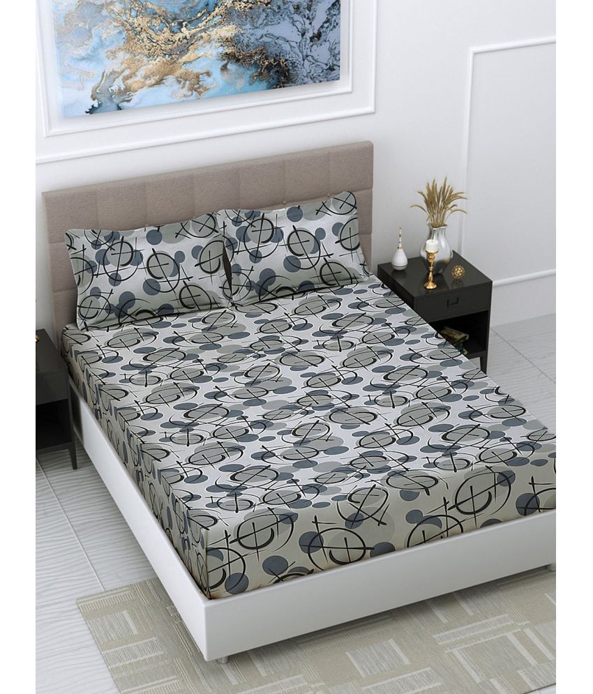     			FABINALIV Poly Cotton Abstract 1 Double King Size Bedsheet with 2 Pillow Covers - Grey