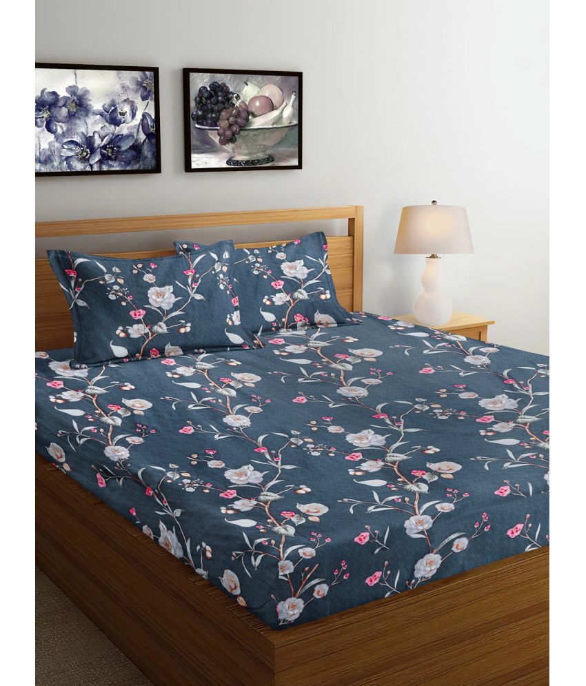     			FABINALIV Poly Cotton Floral 1 Double King Size Bedsheet with 2 Pillow Covers - Dark Grey