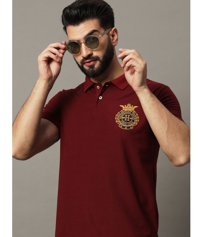     			Hushbucks Cotton Blend Regular Fit Embroidered Half Sleeves Men's Polo T Shirt - Maroon ( Pack of 1 )