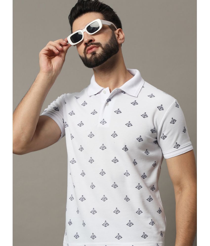     			Hushbucks Cotton Blend Regular Fit Printed Half Sleeves Men's Polo T Shirt - White ( Pack of 1 )