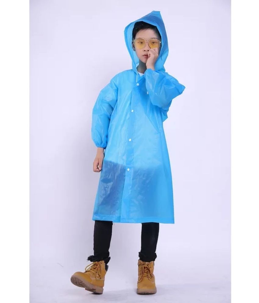     			INFISPACE Kid's Reusable EVA Rain Poncho Raincoat| Rain Jackets Long with Hood Eva Boys Blue B Color Raincoat pack of 1-14 - 15 Years