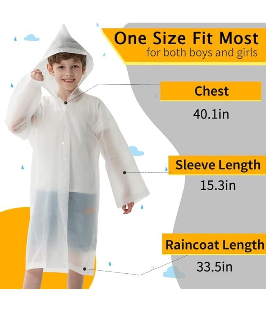     			INFISPACE Kid's Reusable EVA Rain Poncho Raincoat| Rain Jackets Long with Hood Eva Boys White C Color Raincoat pack of 1-9 - 10 Years