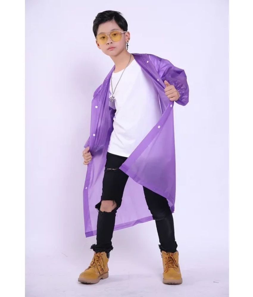     			INFISPACE Kid's Reusable EVA Rain Poncho Raincoat| Rain Jackets Long with Hood Eva Boys Purple Color Raincoat pack of 1-15 - 16 Years