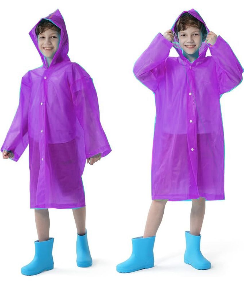     			INFISPACE Kid's Reusable EVA Rain Poncho Raincoat| Rain Jackets Long with Hood Eva Boys Purple A Color Raincoat pack of 1-9 - 10 Years