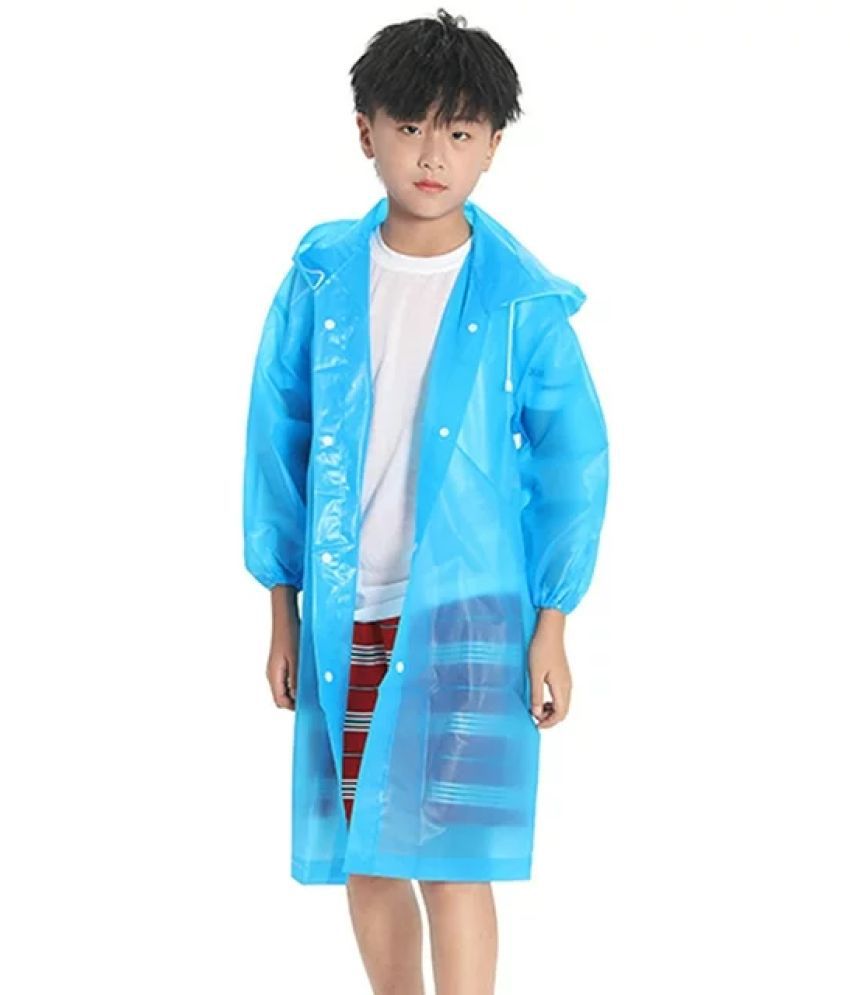     			INFISPACE Kid's Reusable EVA Rain Poncho Raincoat| Rain Jackets Long with Hood Eva Boys Blue a Color Raincoat pack of 1-11 - 12 Years