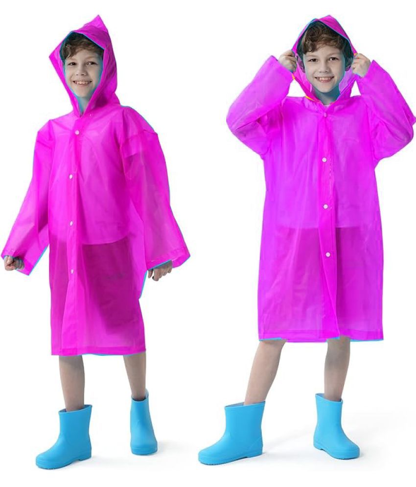     			INFISPACE Kid's Reusable EVA Rain Poncho Raincoat| Rain Jackets Long with Hood Eva Boys Pink A Color Raincoat pack of 1-11 - 12 Years