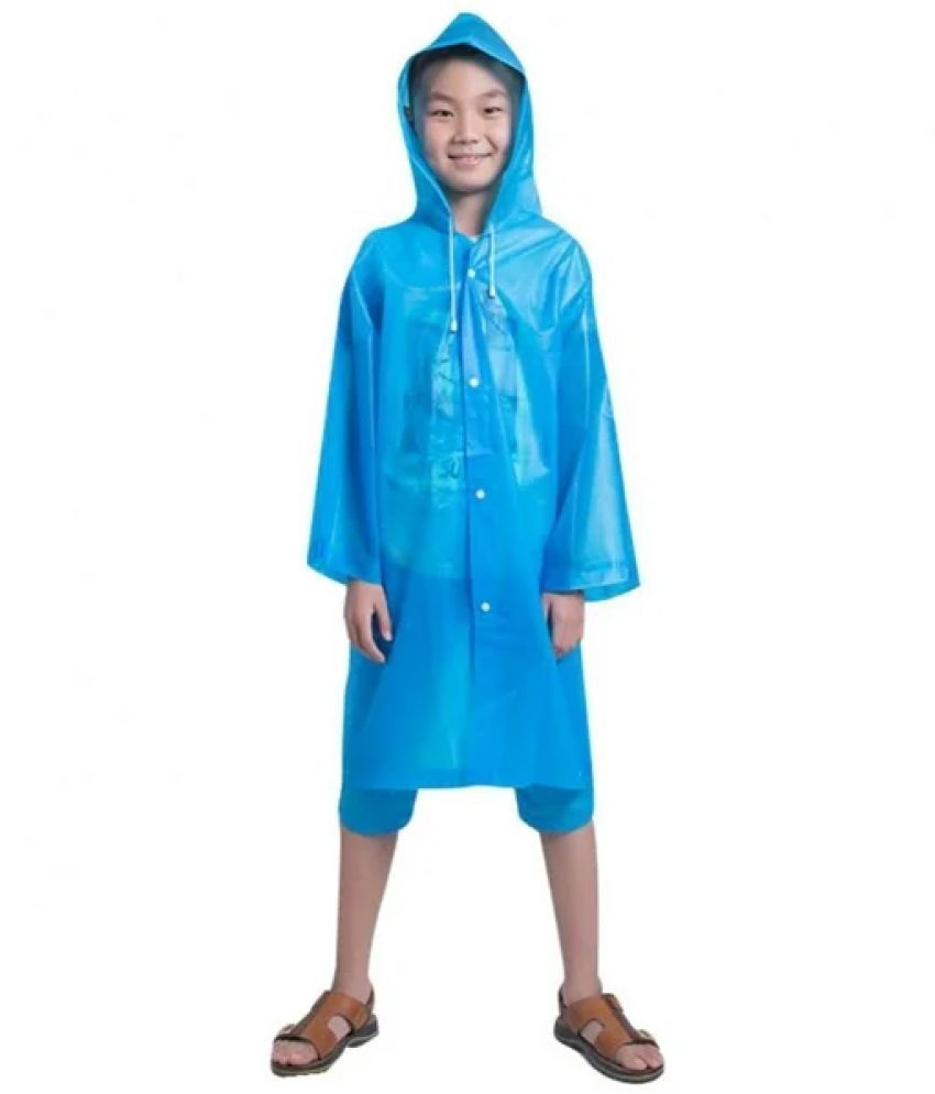     			INFISPACE Kid's Reusable EVA Rain Poncho Raincoat| Rain Jackets Long with Hood Eva Boys Blue Color Raincoat pack of 1-14 - 15 Years