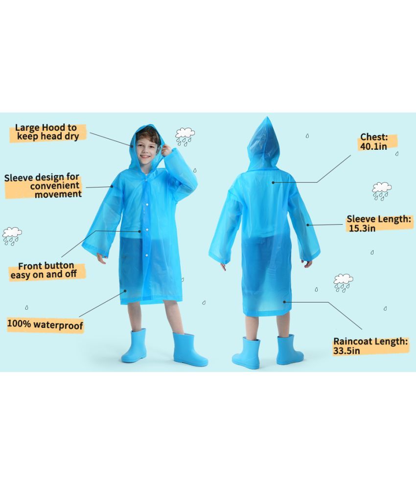     			INFISPACE Kid's Reusable EVA Rain Poncho Raincoat| Rain Jackets Long with Hood Eva Boys Blue J Color Raincoat pack of 1-15 - 16 Years