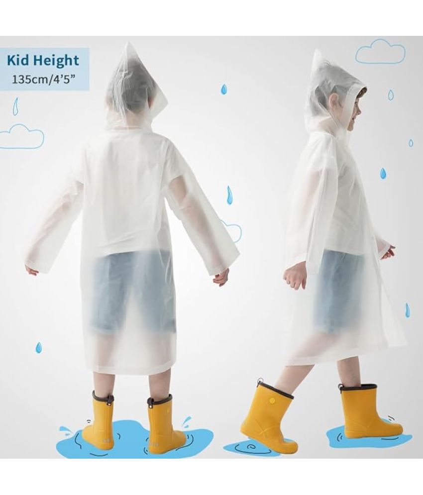     			INFISPACE Kid's Reusable EVA Rain Poncho Raincoat| Rain Jackets Long with Hood Eva Boys White D Color Raincoat pack of 1-13 - 14 Years