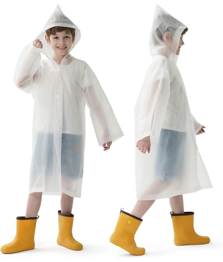     			INFISPACE Kid's Reusable EVA Rain Poncho Raincoat| Rain Jackets Long with Hood Eva Boys White B Color Raincoat pack of 1-10 - 11 Years