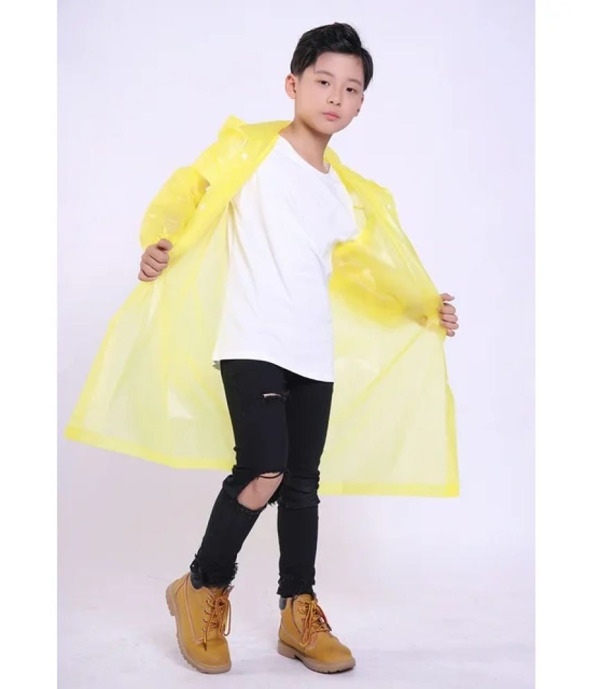     			INFISPACE Kid's Reusable EVA Rain Poncho Raincoat| Rain Jackets Long with Hood Eva Boys Yellow Color Raincoat -11 - 12 Years