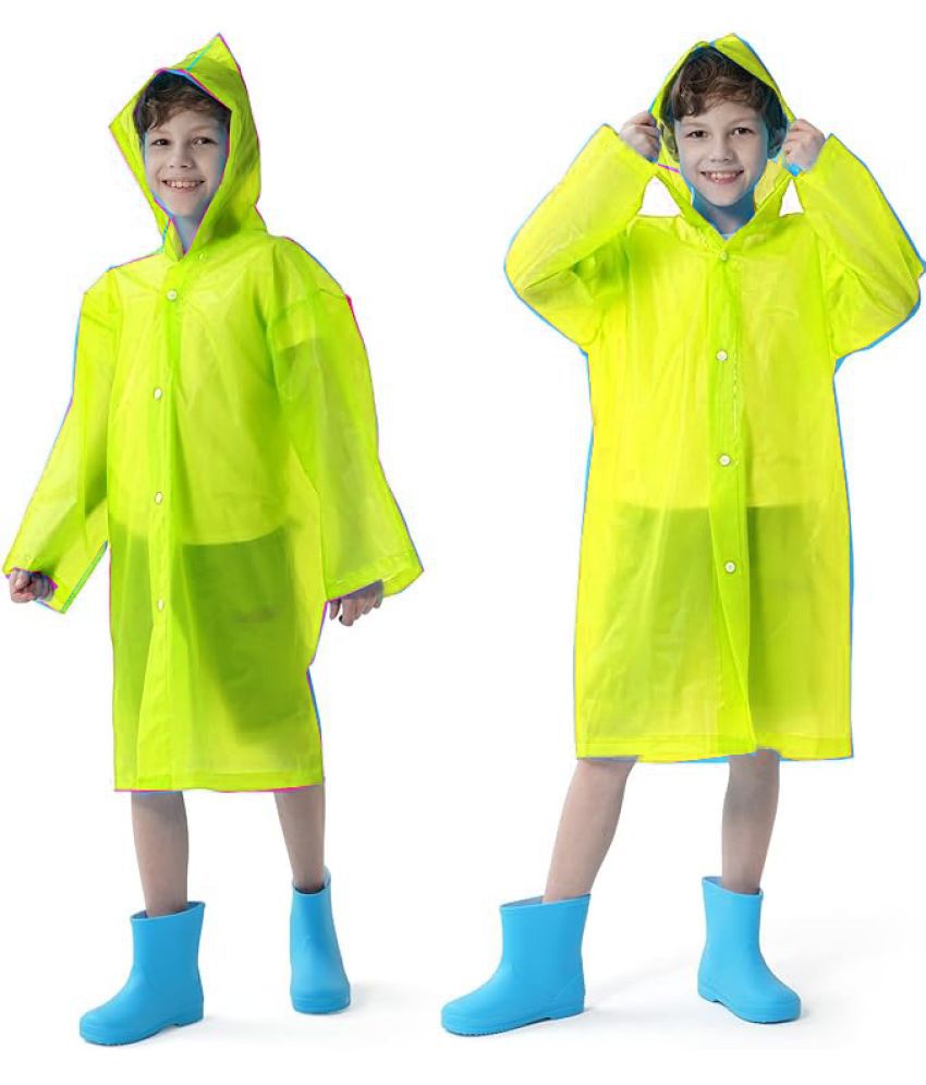     			INFISPACE Kid's Reusable EVA Rain Poncho Raincoat| Rain Jackets Long with Hood Eva Boys Yellow C Color Raincoat -14 - 15 Years