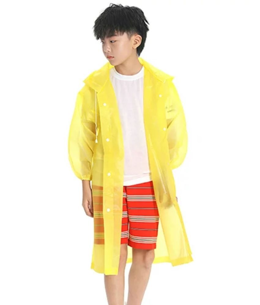    			INFISPACE Kid's Reusable EVA Rain Poncho Raincoat| Rain Jackets Long with Hood Eva Boys Yellow A Color Raincoat -14 - 15 Years