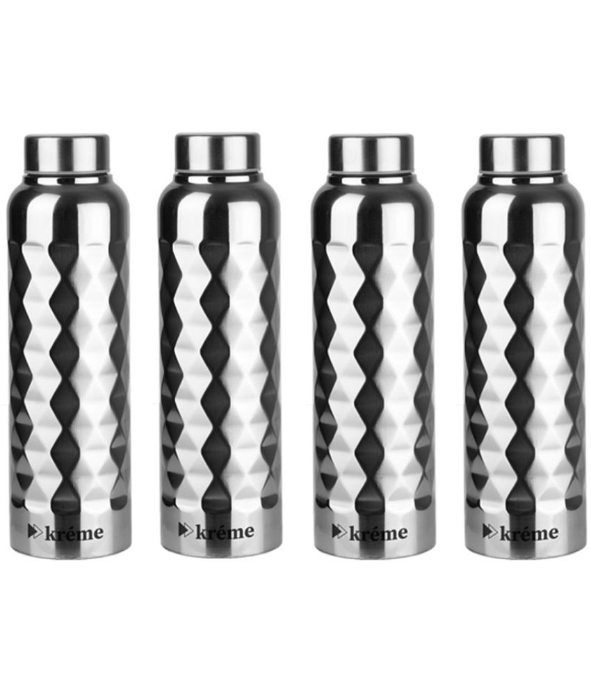     			KREME Kreme 1000 ml Bottle (Pack of 4, Steel) Silver Steel Fridge Water Bottle 1000 mL ( Set of 4 )