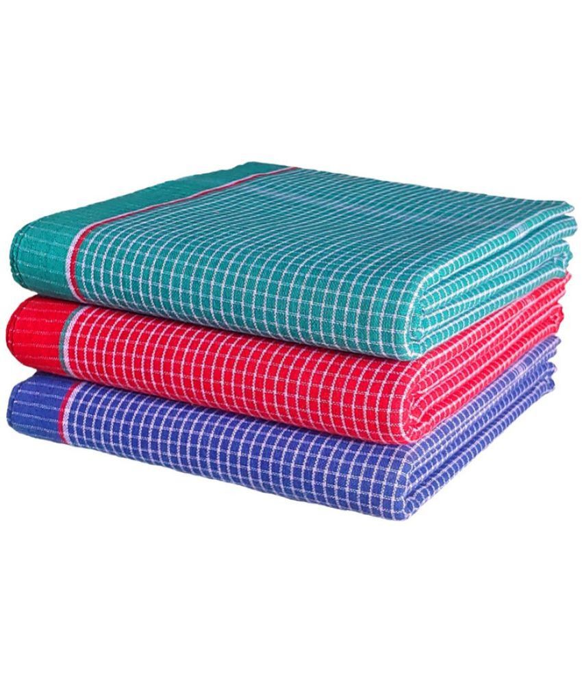     			Mk weaves Cotton Checks 350 -GSM Bath Towel ( Pack of 3 ) - Multicolor