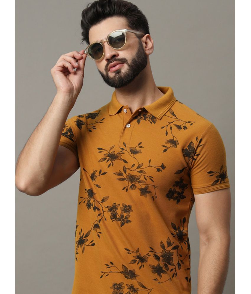     			R.ARHAN PREMIUM Pack of 1 Cotton Blend Regular Fit Printed Half Sleeves Men's Polo T Shirt ( Gold )