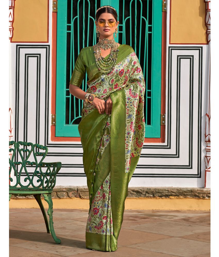     			Satrani Art Silk Printed Saree With Blouse Piece - Green ( Pack of 1 )