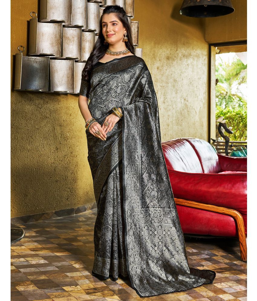     			Satrani Art Silk Woven Saree With Blouse Piece - Grey ( Pack of 1 )