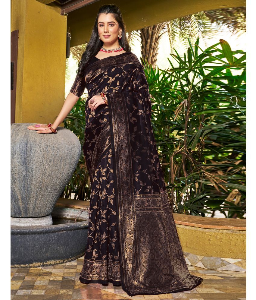     			Satrani Art Silk Woven Saree With Blouse Piece - Black ( Pack of 1 )