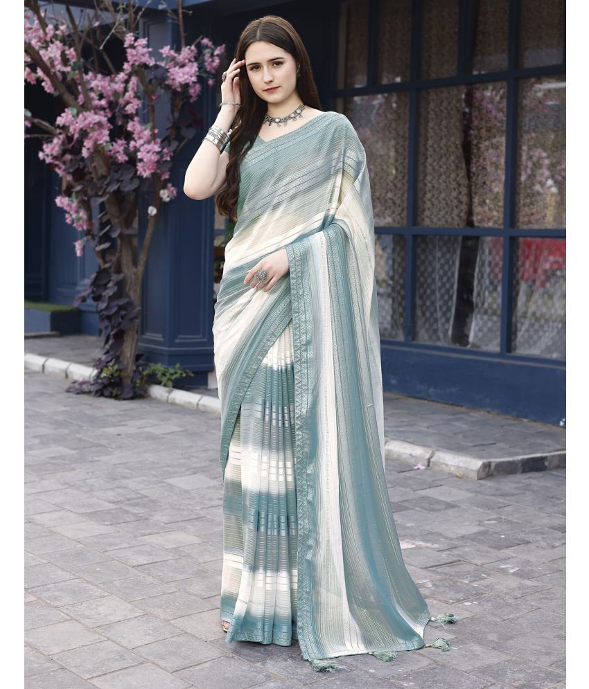     			Satrani Georgette Printed Saree With Blouse Piece - Teal ( Pack of 1 )