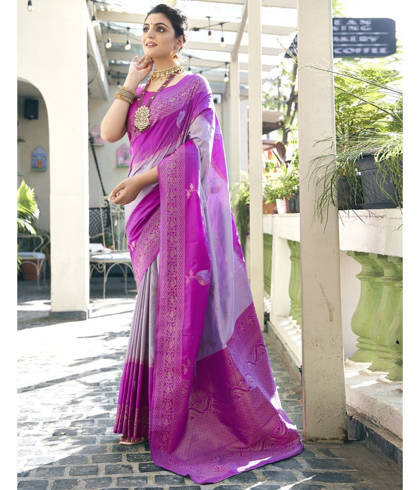     			Satrani Silk Embellished Saree With Blouse Piece - Purple ( Pack of 1 )