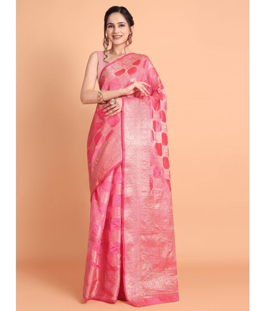     			Taslar Silk Blend Embellished Saree With Blouse Piece - Pink ( Pack of 1 )