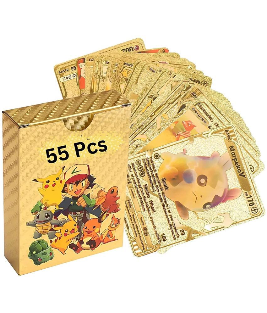     			sukon Pook-emon 55 PCS GoldFoil Card Assorted Cards TCG Deck Box - V Series Cards Vmax GX Rare Golden Cards and Common-Rare Mystery Card (55, Gold)