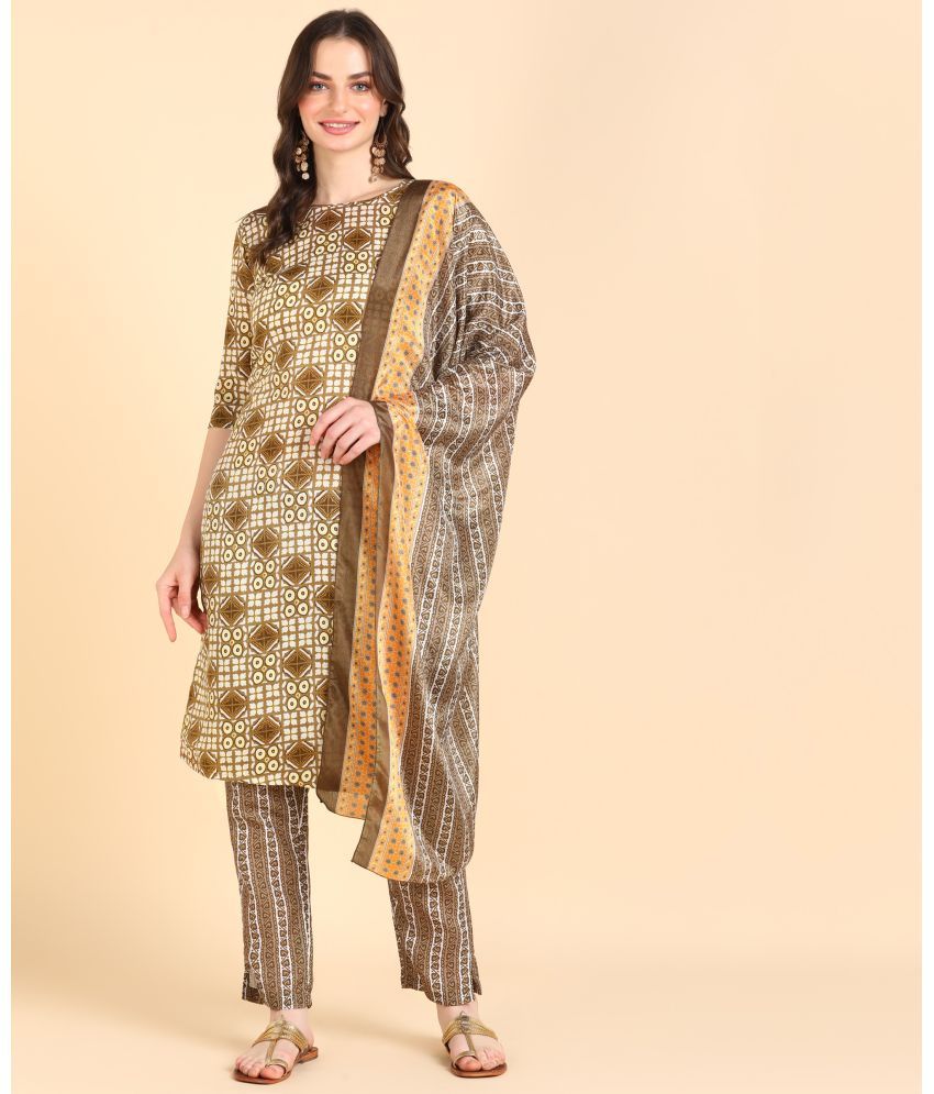     			DSK STUDIO Cotton Blend Printed Kurti With Pants Women's Stitched Salwar Suit - Yellow ( Pack of 1 )