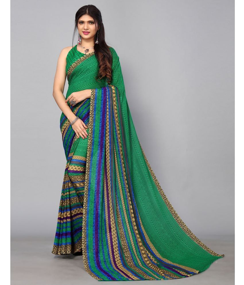     			Samah Georgette Printed Saree With Blouse Piece - Green ( Pack of 1 )