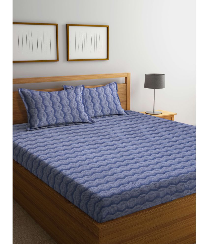     			FABINALIV Cotton Abstract 1 Double Bedsheet with 2 Pillow Covers - Blue