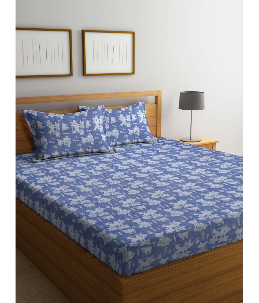     			FABINALIV Cotton Animal 1 Double Bedsheet with 2 Pillow Covers - Blue
