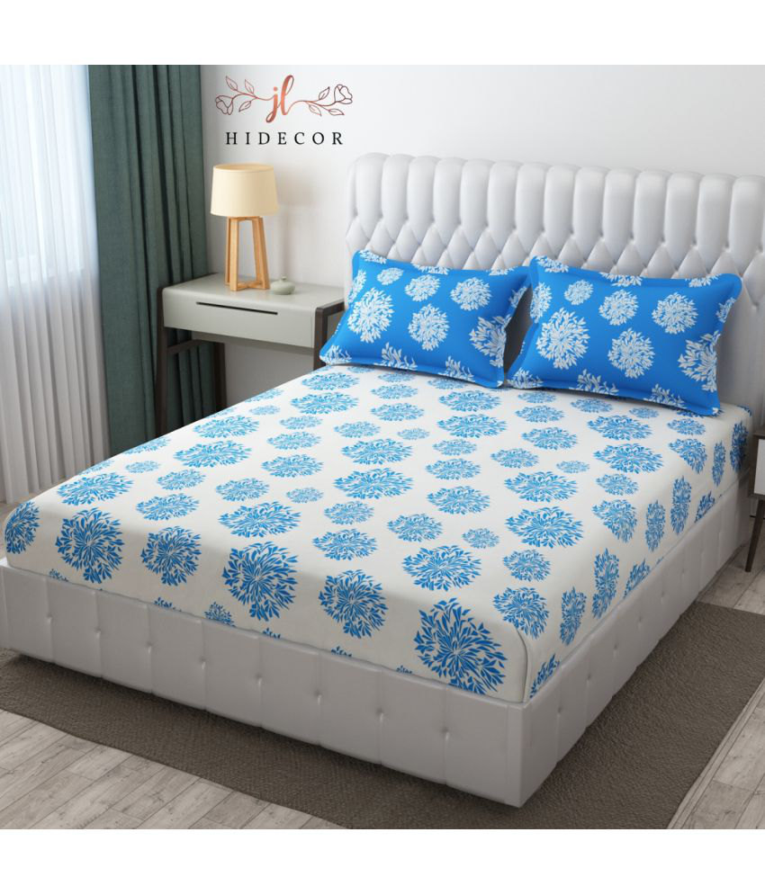     			HIDECOR Microfiber Ethnic 1 Double King Size Bedsheet with 2 Pillow Covers - Sky Blue