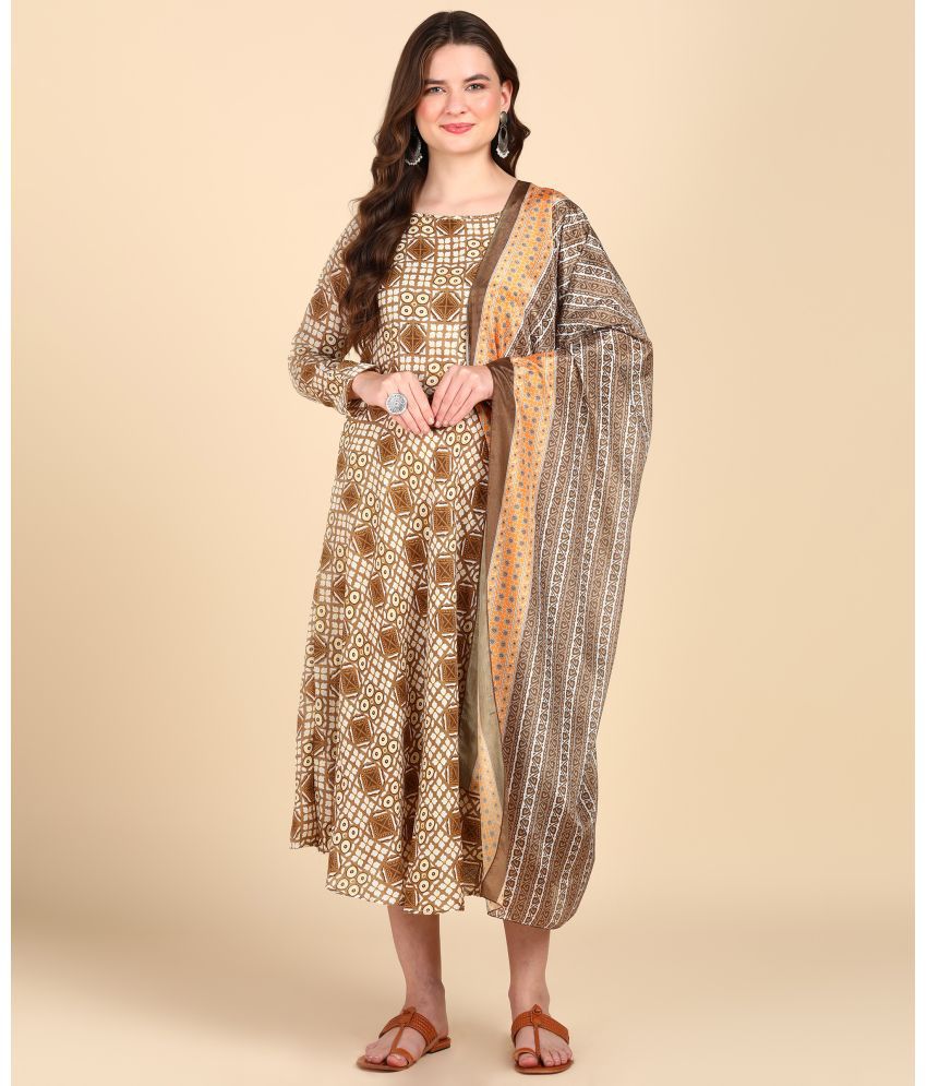     			Hiva Trendz Cotton Blend Printed Anarkali Women's Kurti with Dupatta - Yellow ( Pack of 1 )