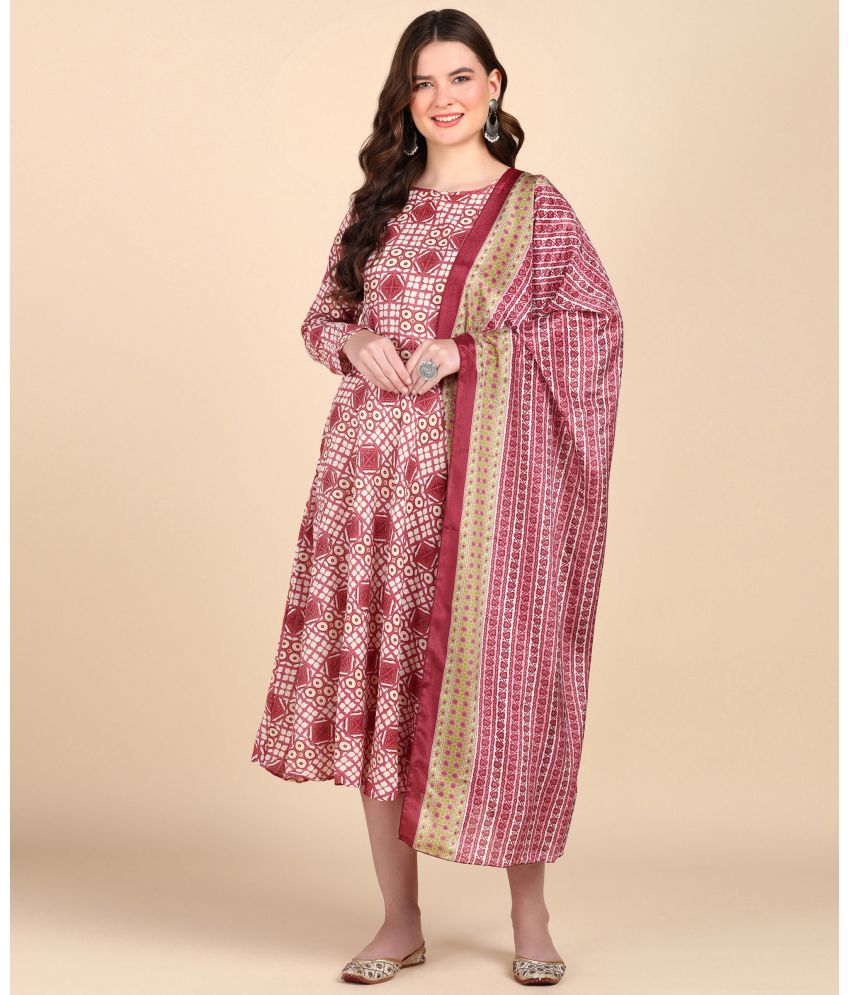     			Hiva Trendz Cotton Blend Printed Anarkali Women's Kurti with Dupatta - Pink ( Pack of 1 )