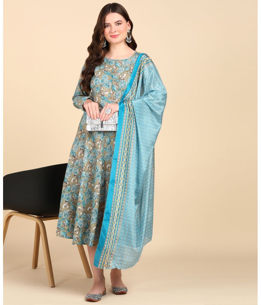     			Hiva Trendz Cotton Blend Printed Anarkali Women's Kurti with Dupatta - Multicolor ( Pack of 1 )